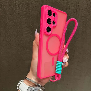 Fashion Frosted Lanyard Magnetic Mobile Phone <b>case</b> for Samsung S26 ultra S25 S24 FE A Series matte Wrist band <b>Strap</b> Back Cover - Product Image 3