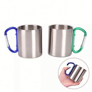 Portable Metal Travel Cup Stainless Steel Water Tumbler Tea Coffee Mug With Carabiner <b>Hook</b> As Handle Outdoor - Product Image 4