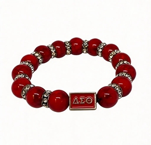 Pulsera personalizada de la hermandad Delta <span class=keywords><strong>DIVA</strong></span> en rojo, blanco y negro con letras griegas y cuentas de piedra en cuerda elástica. - Product Image 3