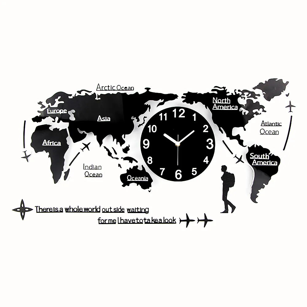 2023 World Map clocks 3d office art creative nordic design luxury Acrylic big home decoration modern Wall Clocks relojes horloge