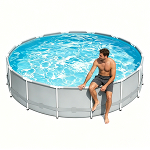 Piscine hors sol ronde en acier avec structure prismatique facile à monter, 10 pieds x 30 pouces, piscine familiale professionnelle pour l'extérieur - Product Image 1