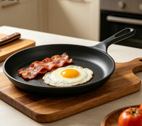 Wajan Besi Cor 26cm dengan Gagang Stainless Steel, Dasar Rata, Kompatibel Induksi, Aman untuk Mesin Cuci Piring, untuk Pancake, BBQ & Telur
