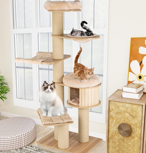 Tour à 6 niveaux multi-étages avec hamacs et paniers suspendus pour animaux de compagnie - Product Image 1