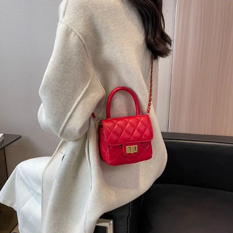 YUNCONG Small Square Diamond Lattice Bag Pu Fashion Single Shoulder Messenger Bag Luxury With Chain Ladies Lock Handbags