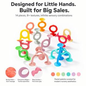 Ensemble de jouets de dentition Montessori en silicone sans BPA de qualité supérieure avec ventouse et jouet sensoriel rotatif à emboîter - Product Image 3