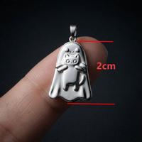 Pendentif Breloque Chien Fantôme d'Halloween en Acier Inoxydable, Mignon Chiot Portant une Écharpe avec Seau Citrouille, Accessoire de Bijouterie pour Femme