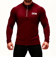 Logo personnalisé OEM, 80% nylon 20% élasthanne, 220GSM, coupe ajustée, anti-rides, respirant, col montant à fermeture éclair, t-shirt de sport pour homme, OEM