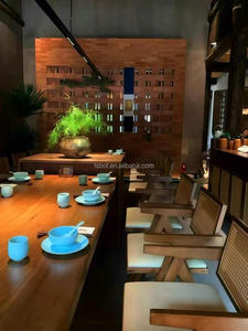 Ensemble de salle à manger en bois et rotin de style Japandi, banquette de café minimaliste avec chaises en rotin tressé, mobilier de café en bois massif de style mid-century - Product Image 5