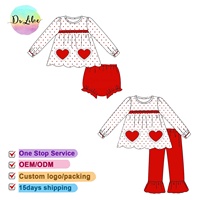 Belle Boutique Saint Valentin Enfants Vêtements Manches Longues Filles Ensembles À Volants Arc Enfants Combinaisons Motif Coeur