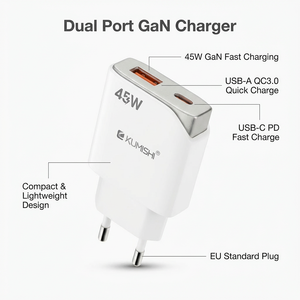Adaptateur secteur chargeur rapide double port USB A C Kumishi 45W - Product Image 3