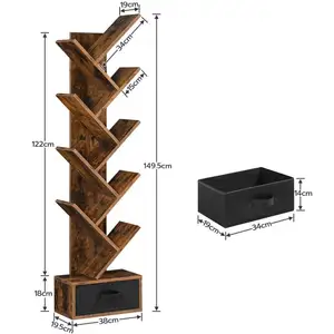Estantería de madera con forma de árbol de 3/4/5 niveles marrón rústico al por mayor, rama de árbol de madera con estantería, estantería de libro independiente de pie