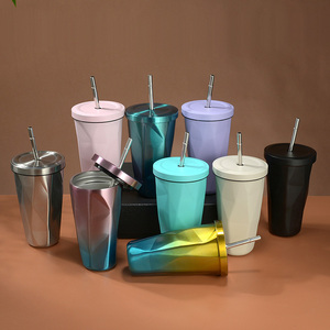 Nórdico 500ml 750ml doble pared aislada personalizada de acero inoxidable personalizado café té taza de café tazas con pajitas de logotipo - Product Image 1