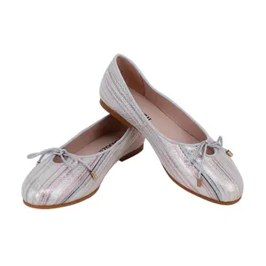 Choozii รองเท้าบัลเล่ต์แบบสวมสำหรับผู้หญิง,รองเท้าส้นเตี้ยหนังชุบโลหะด้วยไฟฟ้าติดโบว์ตามสั่ง