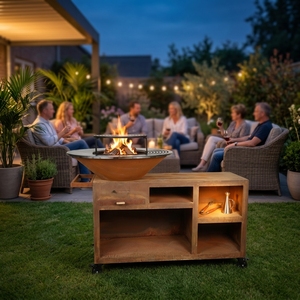 Plancha <span class=keywords><strong>brasero</strong></span> 65 pouces en acier Corten robuste avec structure KD et gril barbecue pour extérieur et jardin - Product Image 2