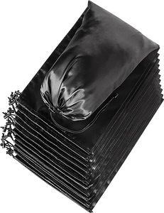 Pochettes en satin de soie noir écologiques avec cordon de serrage pour chambre à coucher, armoire et cadeaux - Product Image 2
