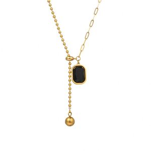 Collier en acier inoxydable plaqué argent, style punk, chaîne à maillons, pendentif à perles carrées pour femmes - Product Image 5
