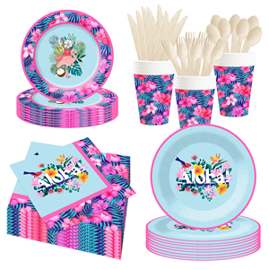 Ensemble de 8 assiettes jetables en papier à thème floral rose tropical DAMAI, fournitures pour fête d'anniversaire, en papier. - Product Image 2