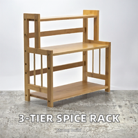 Étagère à épices multifonctionnelle pliable en bambou à 3 niveaux, étagère de rangement pour garde-manger, organisateur de comptoir de cuisine
