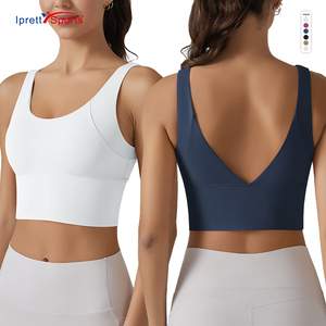 Donne personalizzate imbottite Yoga Gym allenamento Crop Top canotte all'ingrosso V Back alto supporto <span class=keywords><strong>reggiseno</strong></span> sportivo Top Fitness - Product Image 1