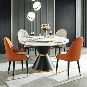 Ensemble de table à manger ronde moderne en marbre avec 6 chaises, design rotatif, pour la salle à manger à domicile - Product Image 6