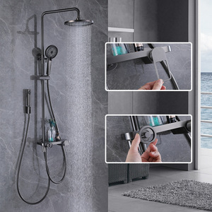 Juego de ducha gris bronce, cabezal de ducha tipo lluvia de cobre, 3.5-4.9 GPM, con válvula de cerámica, para baño - Product Image 1