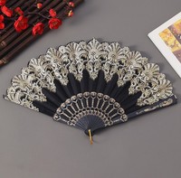 Abanico Plegable Español de Encaje Floral Vintage Personalizado, Abanico de Mano de Plástico para el Verano, Regalo de Cumpleaños para Niña, Regalo de Boda