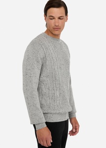 Pull en <span class=keywords><strong>laine</strong></span> mélangée <span class=keywords><strong>alpaga</strong></span> à côtes Donegal surdimensionné pour homme en gris chiné, col rond, pull pour un style streetwear confortable - Product Image 2