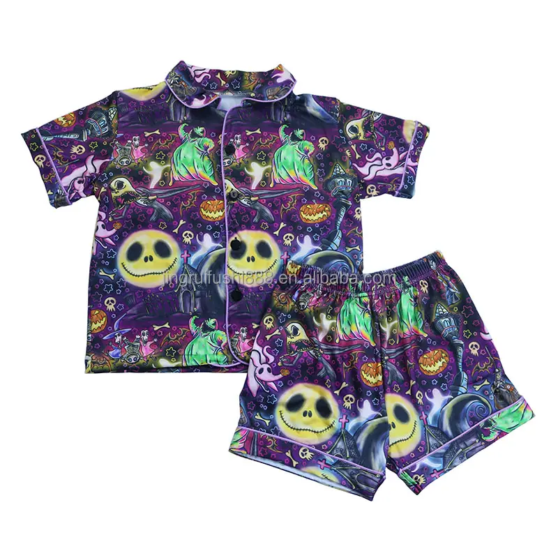 Wholesale Autumn Halloween Printed Toddler Baby Clothing Sets Pajamas Short Sleeve Tops & Shorts Two-Piece Sets