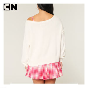 Suéter con Certificación GRS, Fabricante de Suéteres, Logotipo Personalizado, Suéter de Invierno de Punto Jacquard con Bandera, Hombros Descubiertos, Algodón y Poliéster para Mujer - Product Image 4