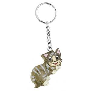 Mini <b>Cat</b> Keychain Wooden Charm Animal Pendant Keyring <b>Gift</b> Accessory - Product Image 1