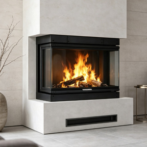 Cheminée moderne autoportante à bois, foyer <span class=keywords><strong>panoramique</strong></span> à trois faces en verre, <span class=keywords><strong>insert</strong></span> de 14 kW pour le chauffage d'appartements, maisons et villas - Product Image 3