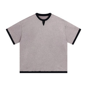 Nouveau T-shirt deux pièces Streetwear Vintage 250GSM Colorblock couches avec coton ample lavé à la cire - Product Image 1