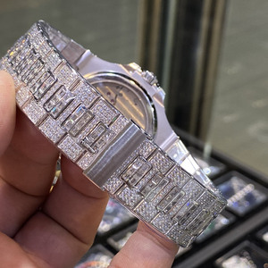 Ultra Thin Custom <b>Mens</b> <b>Watch</b> Full Moissanite and Lab Diamond 40mm Automatic Moonphase Luxury 18K Platinum Tone Case - Product Image 4