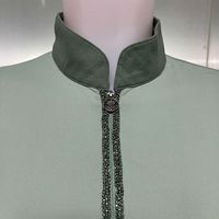 Haut d'équitation élégant et brillant à col montant zippé, coupe ajustée, pour femme, chemise de concours équestre à manches longues, sous-couche d'équitation