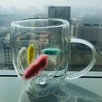 Tasse en verre résistante à la chaleur de fleur sèche à double paroi en borosilicate transparent avec poignée