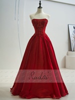 Ruolai LDR5018 robe de soirée sans bretelles en ligne grande taille femmes appliques en satin avec manches convertibles robes de cérémonie de soirée
