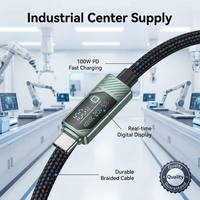 Câble de charge rapide USB-C C PD 100W à haute vitesse avec affichage numérique LED 20V 5A, logo personnalisé, connecteurs en alliage de zinc et nylon tressé
