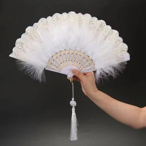 Evening Party Wedding Gift Feather Hand Fans with Plastic Ribs-Durable Folk Art Design - Product Image 5