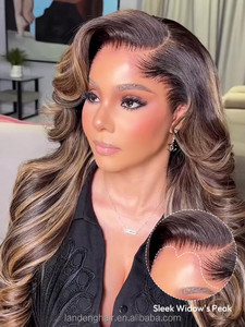 P4/27突出金发天然拉各斯发际线侧部分体波13x6无胶高清蕾丝正面假发黑色女性人发 - Product Image 2