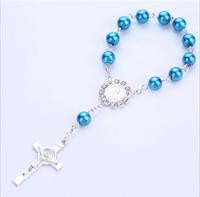 Faveurs de baptême, mini chapelet plaqué or, couleur ivoire, fausses perles, motif croix et Jésus, idéal pour un cadeau de baptême ou de communion