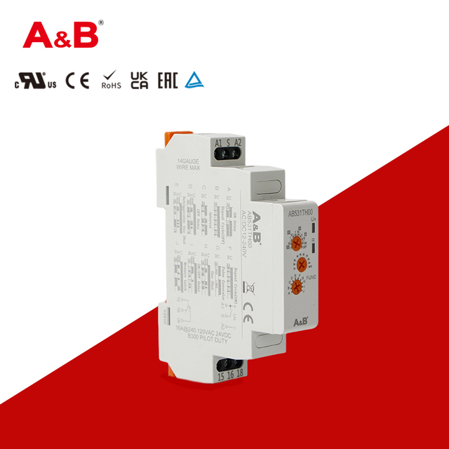 A&B AB531TH00 16A Miniature Modular Time Delay Relay AC/DC 12-240V DIN Rail Industrial Timer with Silver Alloy Contacts