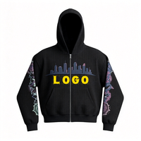 Sweat à capuche zippé en coton gaufré pour homme, coupe ample et épaisse, style streetwear, sur mesure OEM/ODM