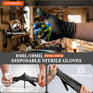 Gants en nitrile noir EN374 ultra-résistants 10 mil, texture diamant, <span class=keywords><strong>pour</strong></span> plomberie et construction, qualité industrielle, vente en gros - Product Image 3