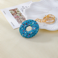Porte-clés Kawaii Bling en pâte polymère brillante, entièrement orné de strass, motif beignet, grand pendentif bijou