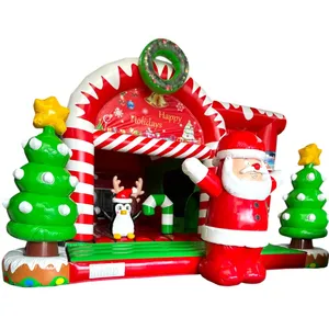 Château gonflable publicitaire de Noël avec bonhomme de neige et Père Noël pour fêtes de Noël - Product Image 1
