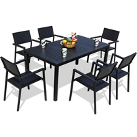 Ensemble de table et chaises de jardin en plastique imitation bois, structure métallique, fauteuils de patio, sièges à lattes