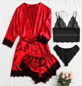 Vêtements de nuit pour femmes, pyjamas à manches longues, lingerie sexy en dentelle, sous-vêtements, taille plus, ensemble pour femmes, 4 pièces - Product Image 3