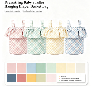 Baumwoll-Kinderwagen-Organizer mit Rüschenrand, individuell bedruckbar, Kordelzug-Eimer, Baby-Windel-Aufbewahrungstasche, Kinderwagen-Zubehör - Product Image 4