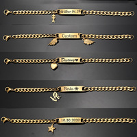 Brazalete de Acero Inoxidable 304, Chapado en Oro de 18K, Resistente al Agua, con Grabado de Logotipo y Nombre Personalizado, Diseño de Alas y Corazón
