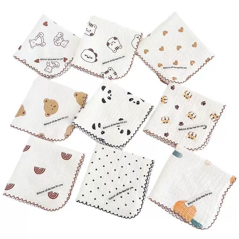 Customized 25*25cm 4 Layers Cotton Muslin Gauze Crepe Baby Multifunctional Handkerchief Squared Kids Newborn Towel Washcloth